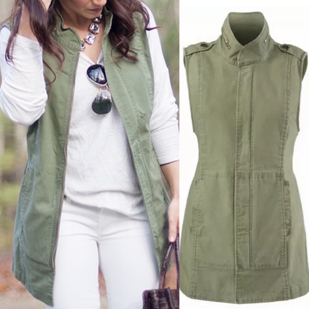 Cabi Army Green Long Utility Explorer Vest Women's Size XS Cotton Blend 5101